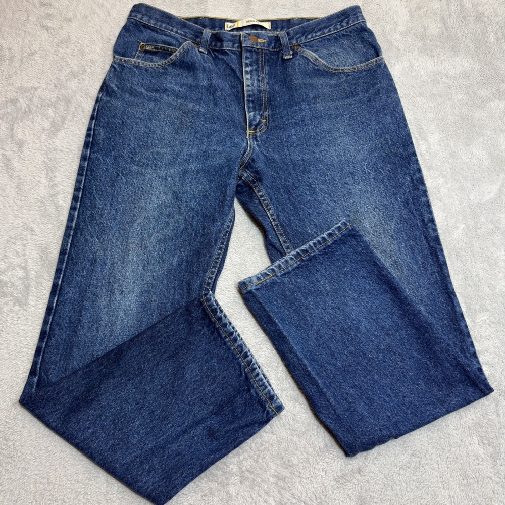 Lee Regular Fit Jeans Men's 35x28 Medium Wash Blue Straight Leg Denim Work Pants